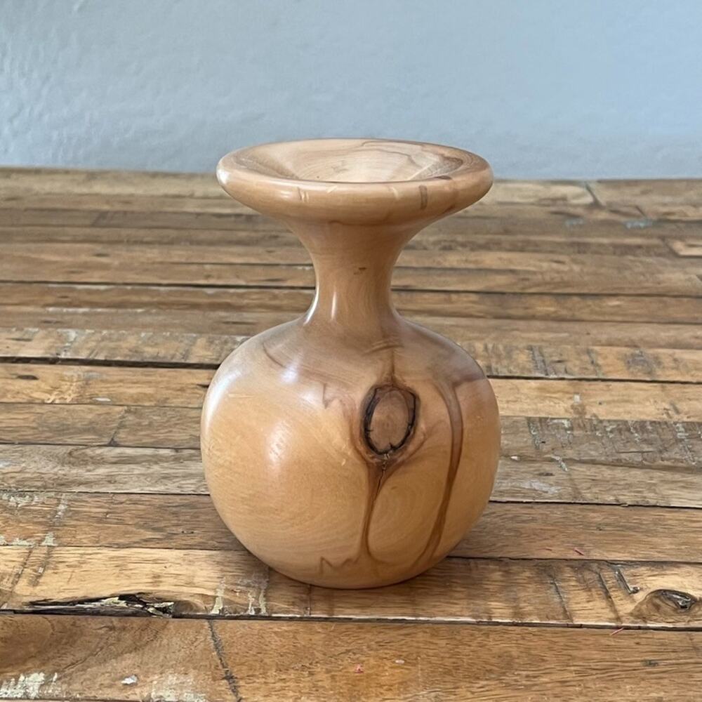 Handmade Wooden Bud Vase 5.5" Tall Smooth Lathe-Turned Light Wood